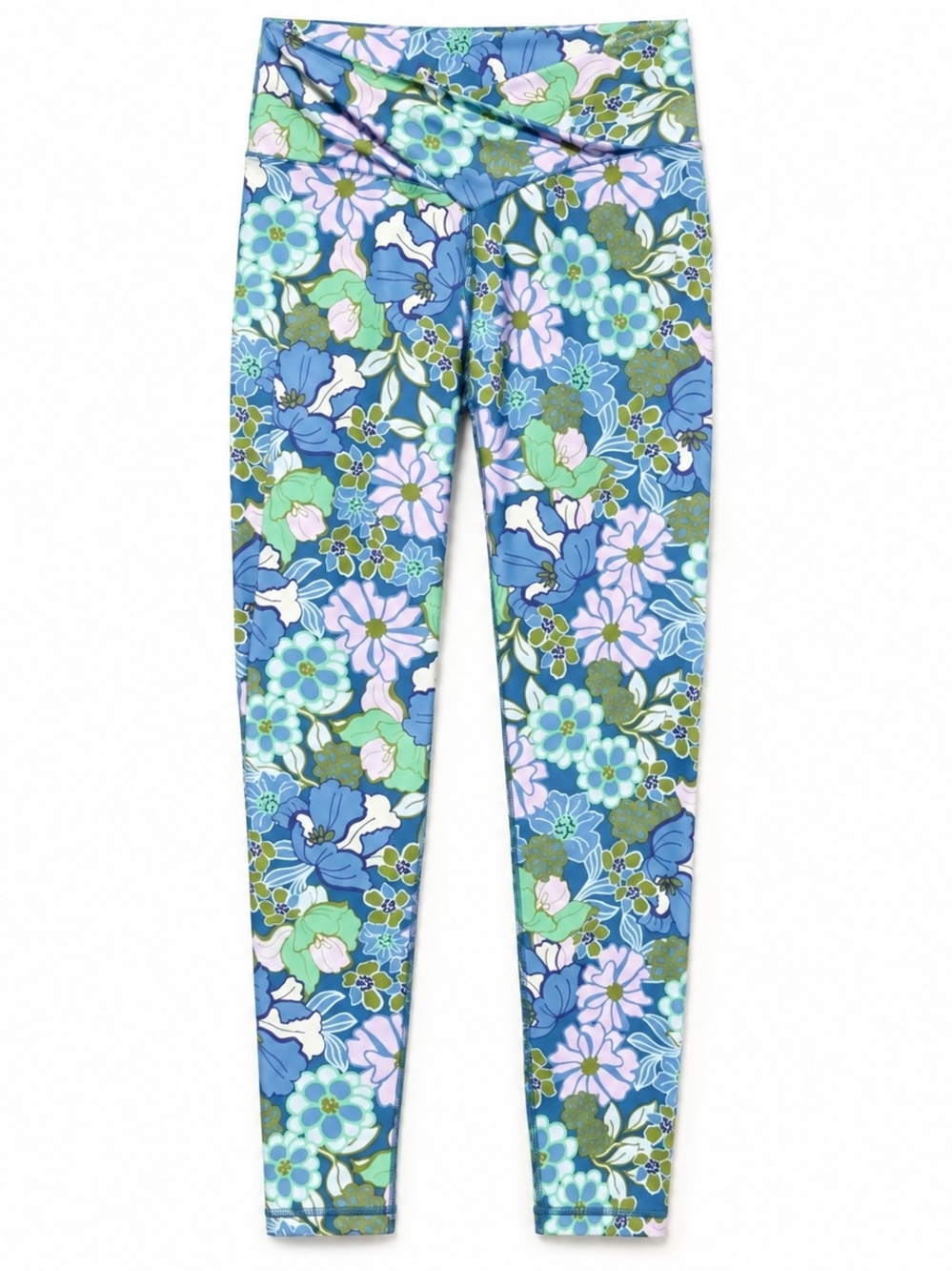 Offline by Aerie M Floral Crossover High Rise Leggings Blue Green